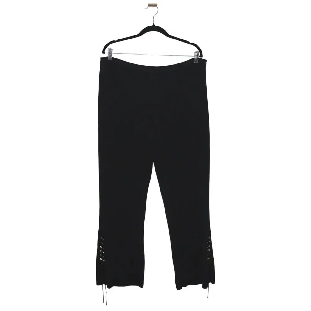 Vintage Escada Black Ribbed Knit Pants w/ Lacing Detail Size 46 XL